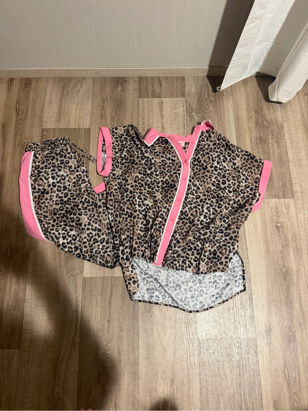 entro Girls Leopard Print Button-Down Shirt with Pink Trim